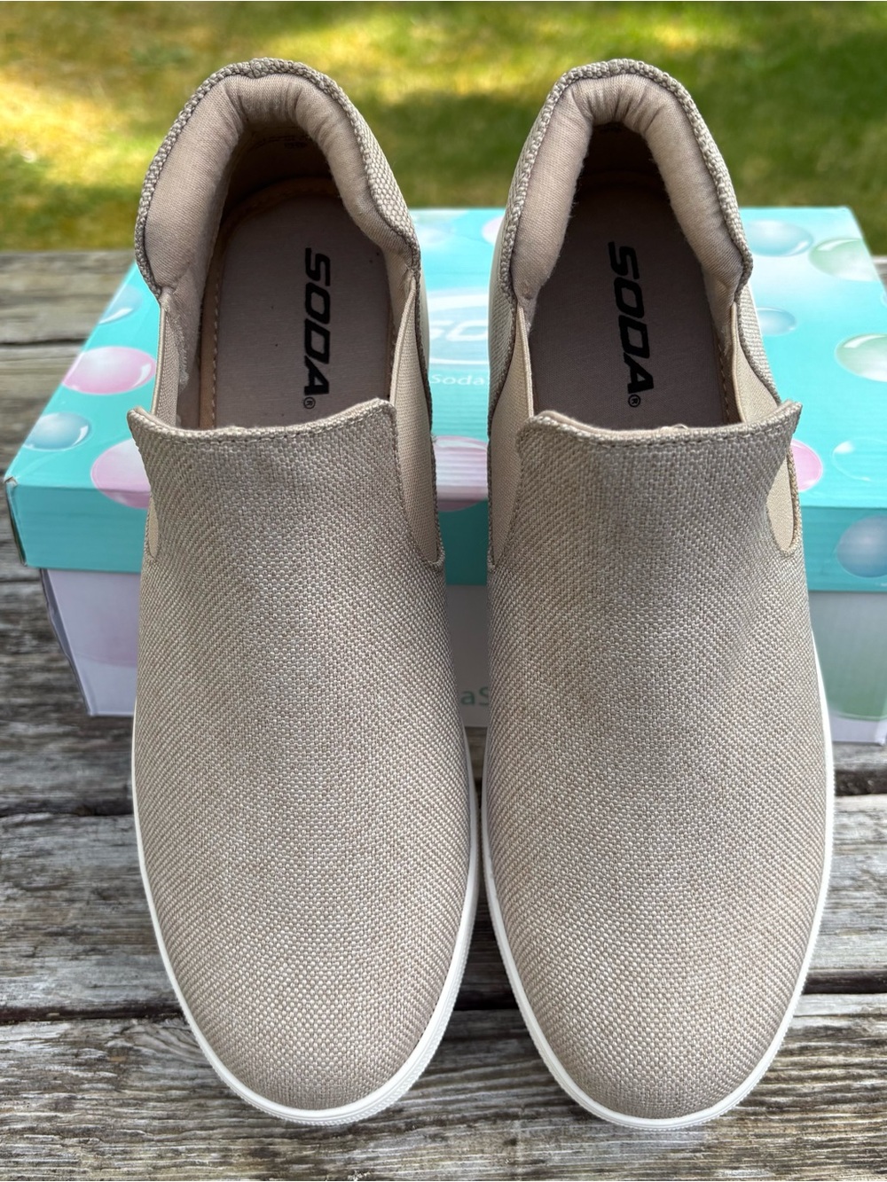 Soda Woods-G Natural Canvas Slip On Sneakers, Sz 10